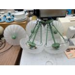 A GROUP OF FIVE GLASS DOMED METAL LIGHT FITTINGS