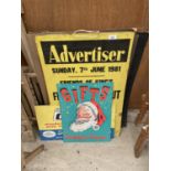 AN ASSORTMENT OF VINTAGE ADVERTISING SIGNS AND PRINTS