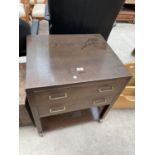 A SMALL MID 20TH CENTURY OAK CHEST OF TWO DRAWERS ON OPEN BASE, 23" WIDE