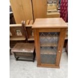 A JACOBEAN STYLE OAK CHEST WITH LIFT-UP LID AND STEREO CABINET