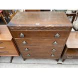 A MID 20TH CENTURY OAK CHEST OF FOUR DRAWERS, 30" WIDE