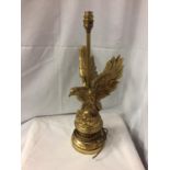 A BRASS TABLE LAMP BASE WITH EAGLE 52CM HIGH