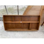 AN ERCOL ELM WALL PLATE RACK, 42" WIDE