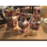 A GROUP OF THREE MASONS MANDALAY RED JUGS AND A TURTLE PAPERWEIGHT