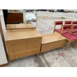 A RETRO THREE DRAWER DRESSING CHEST AND MATCHING BEDDING CHEST