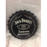 A RETRO "JACK DANIELS" BOTTLE CAP TIN SIGN 35CM DIAMETER