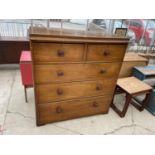 A VICTORIAN MAHOGANY CHEST OF TWO SHORT AND THREE LONG DRAWERS, 48" WIDE