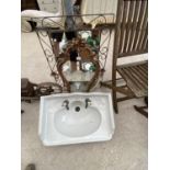AN ASSORTMENT OF ITEMS TO INCLUDE A VINTAGE SINK AND TWO DECORATIVE FRAMED MIRRORS