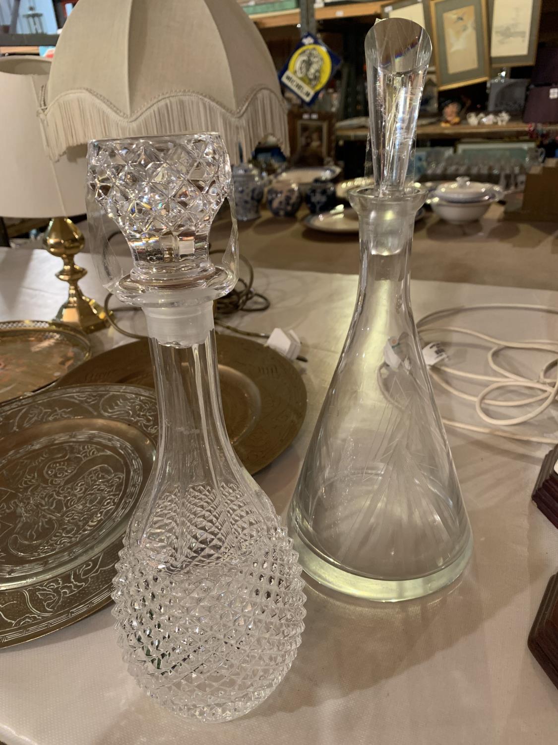 TWO CUT GLASS DECANTERS