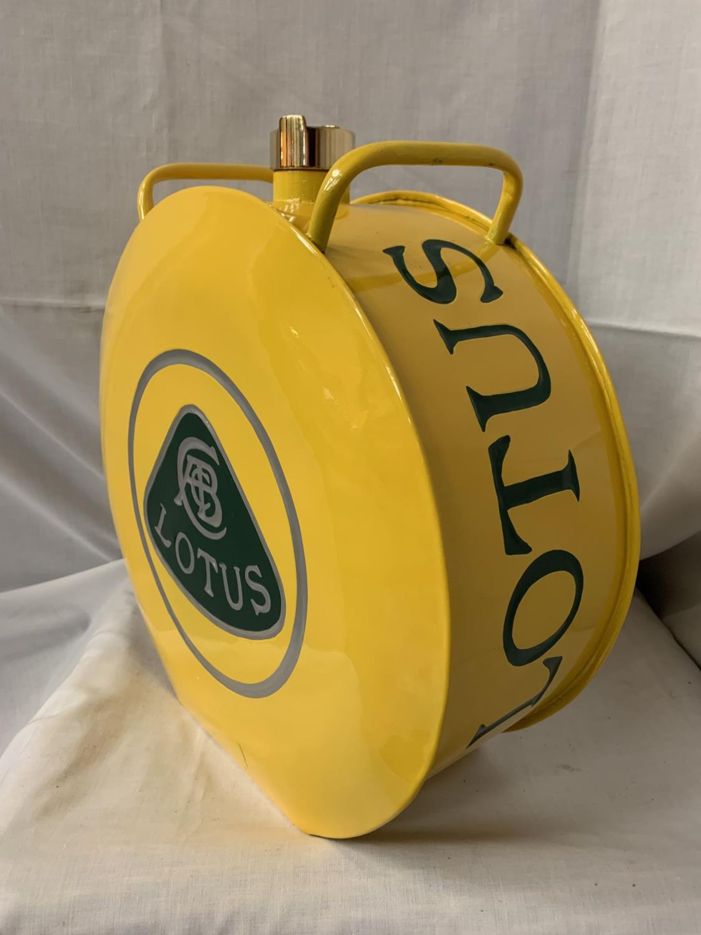 A YELLOW LOTUS PETROL CAN WITH BRASS STOPPER - Image 2 of 4