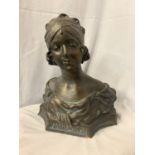 A BRONZED STONE BUST OF AN ART DECO LADY H 42CM