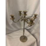 A CHROME FIVE CANDLE CANDELABRA H:51cm