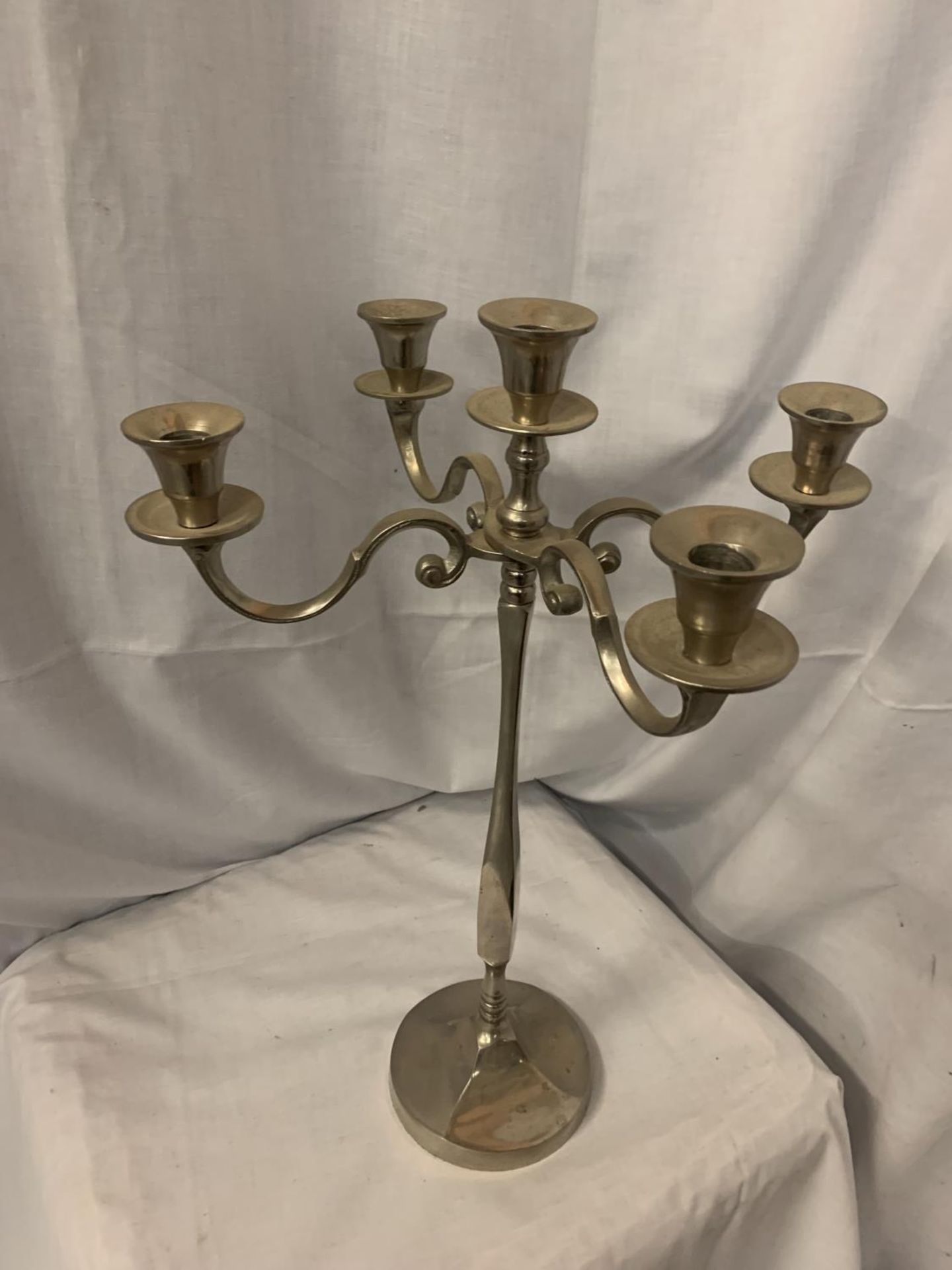 A CHROME FIVE CANDLE CANDELABRA H:51cm