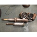 TWO SMITHS GAUGES - OIL PRESSURE AND AMP METER AND TWO GREASE GUNS