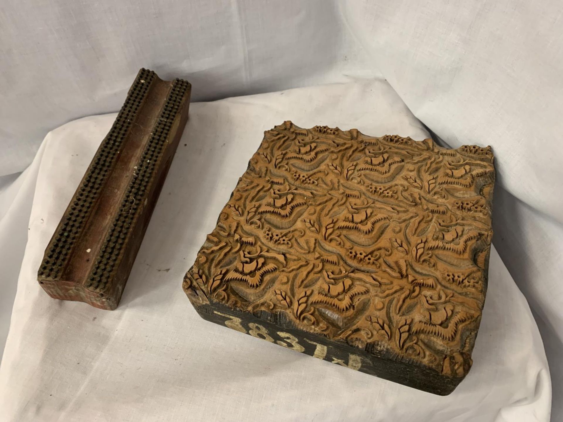 TWO VINTAGE WOODEN PRINTING BLOCKS