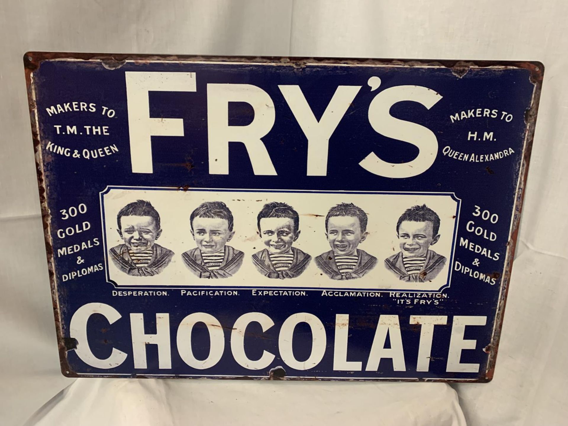 A LARGE FRYS 'FIVE BOYS' CHOCOLATE ADVERTISING METAL SIGN 50X70CM