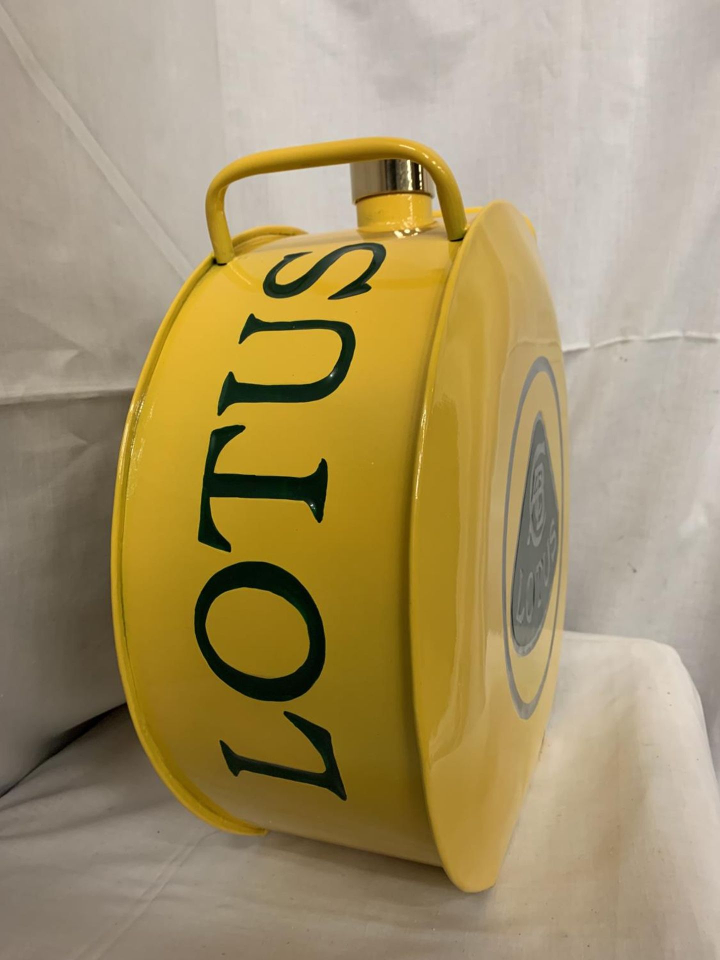 A YELLOW LOTUS PETROL CAN WITH BRASS STOPPER - Image 4 of 4