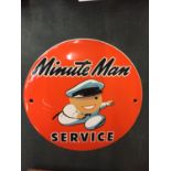 A SMALL CIRCULAR ENAMEL - MINUTE MAN SERVICE ADVERTISING SIGN D:15CM