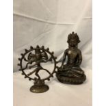 TWO BRONZE BUDDHA ORNAMENTS 21CM AND 15CM