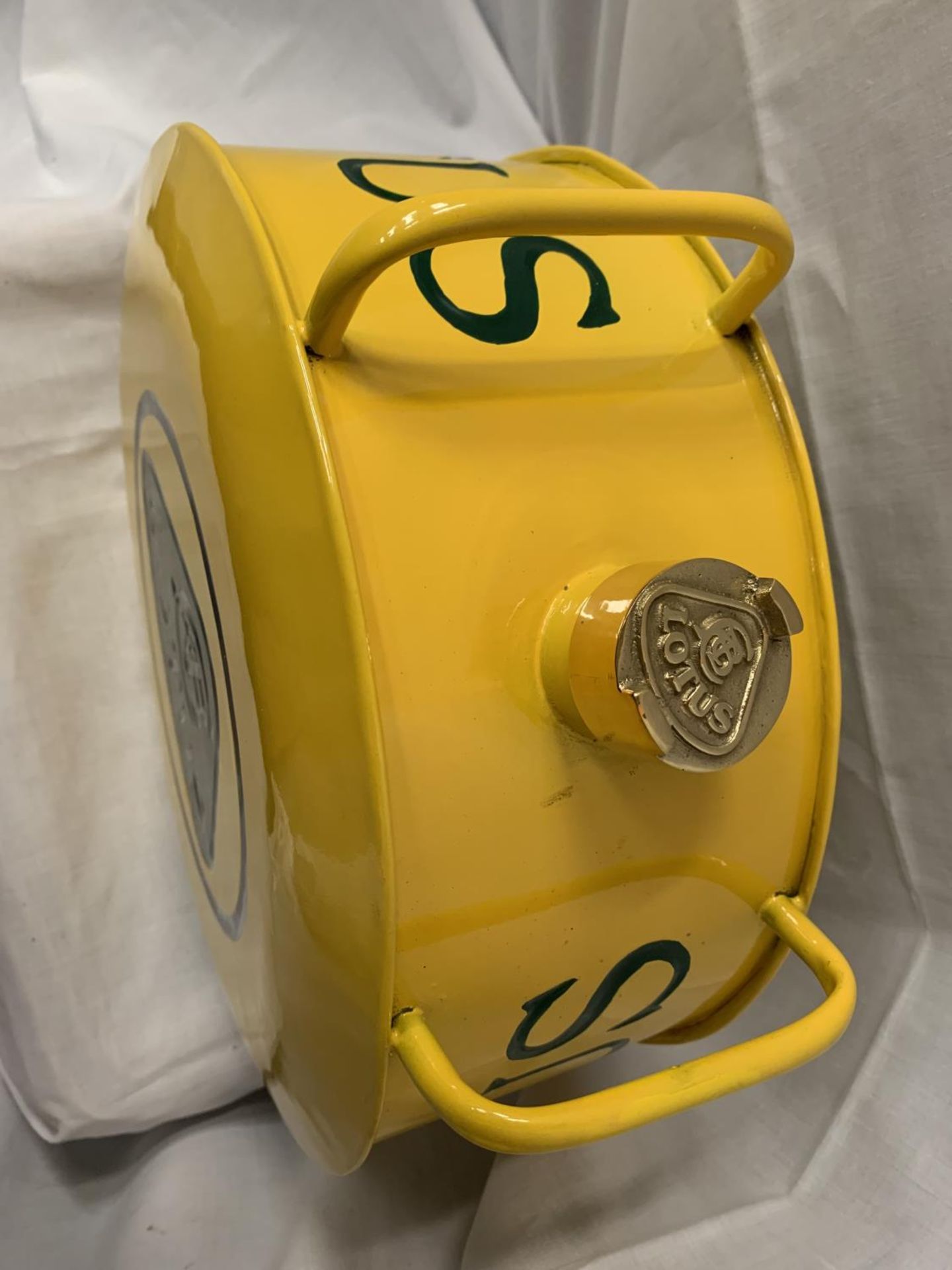 A YELLOW LOTUS PETROL CAN WITH BRASS STOPPER - Image 3 of 4