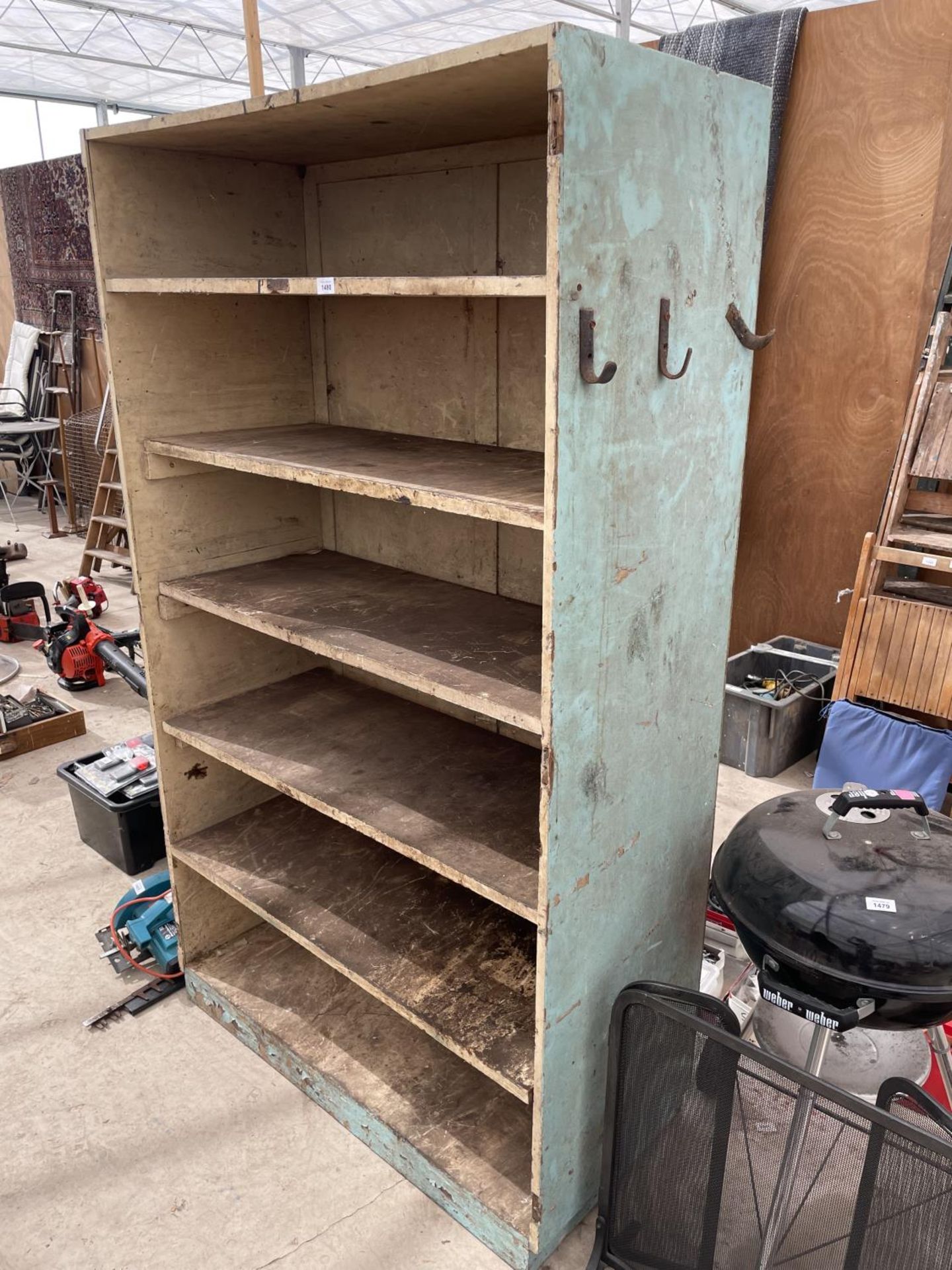 A VICTORIAN PAINTED PINE SHELVING UNIT