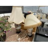 TWO ORIENTAL STYLE CERAMIC TABLE LAMPS WITH SHADES