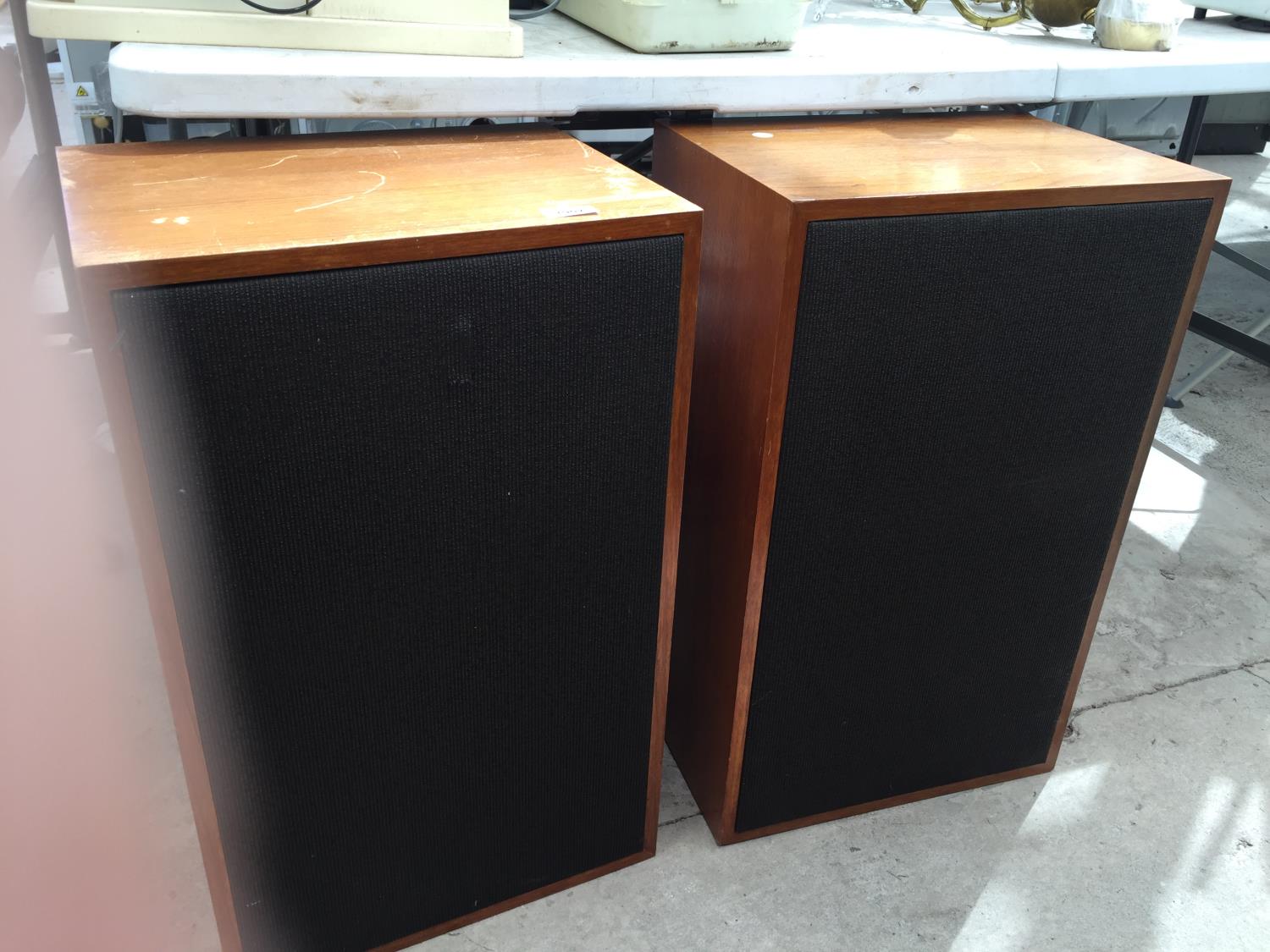 A PAIR OF LARGE WOODEN CASED SPEAKERS