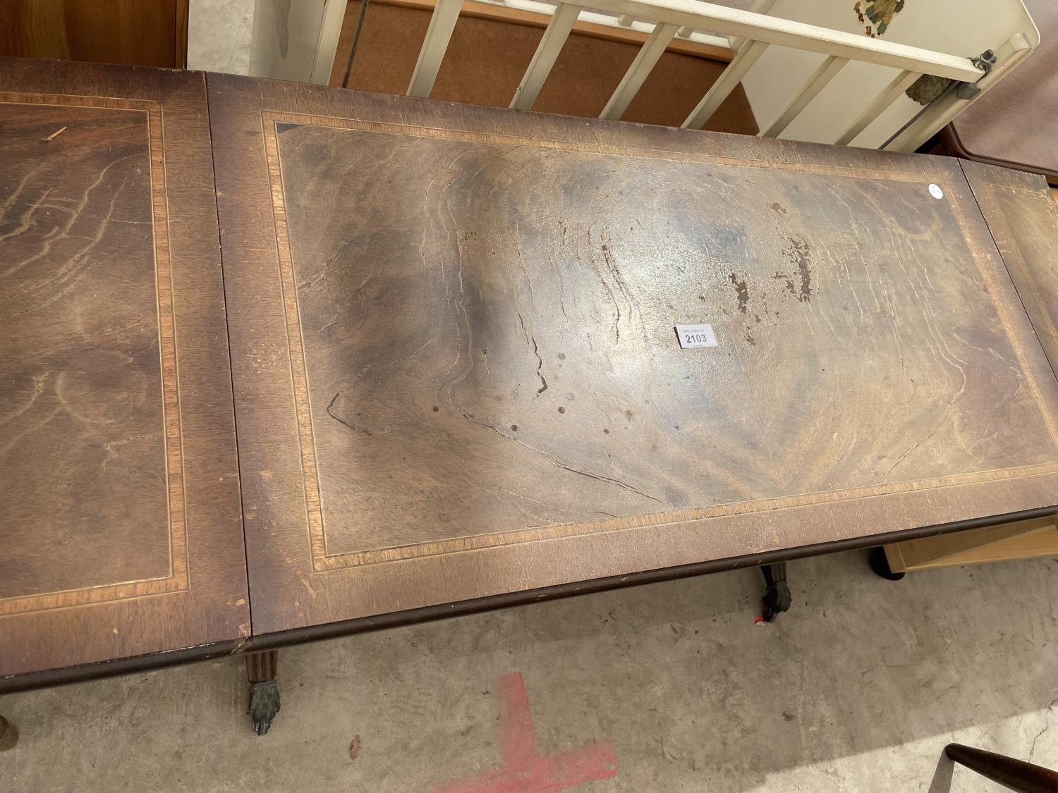 A MAHOGANY AND INLAID DROP-LEAF COFFEE TABLE - Image 2 of 3