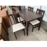 A MODERN DINING TABLE AND FOUR CHAIRS