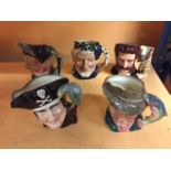 FIVE ROYAL DOULTON TOBY JUGS TO INCLUDE 'ROBIN HOOD' AND 'LONG JOHN SILVER'