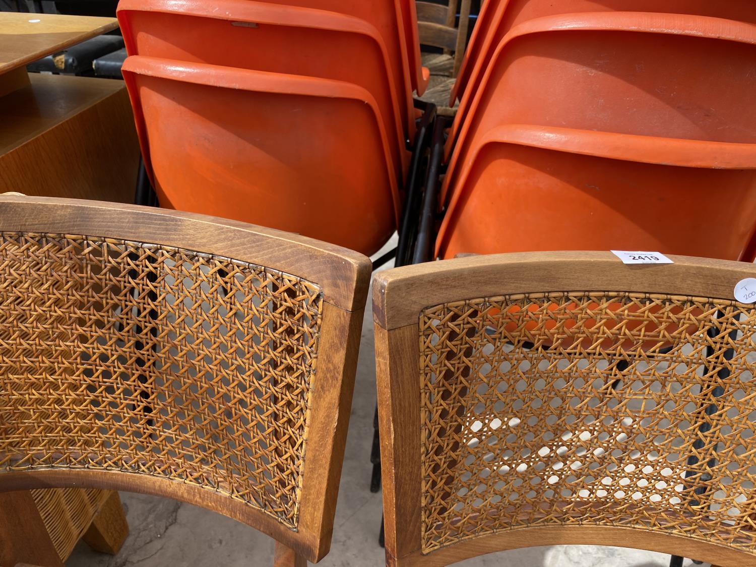 A PAIR OF RETRO TEAK POSSIBLY DANISH DESIGN DINING CHAIRS WITH SPLIT CANE BACKS - Image 2 of 3