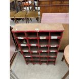 A TWENTY-FOUR DIVISION METALWARE WORKSHOP PIGEONHOLE STORAGE UNIT, 36X24"