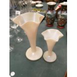 TWO PEARLISED GLASS VASES