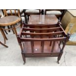 A REPRODUCTION MAHOGANY CANTERBURY AND MAHOGANY BOX COMMODE