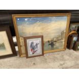 A GILT FRAMED OIL ON BOARD AND A FRAMED 25/400 LIMITED EDITION PARROT PRINT