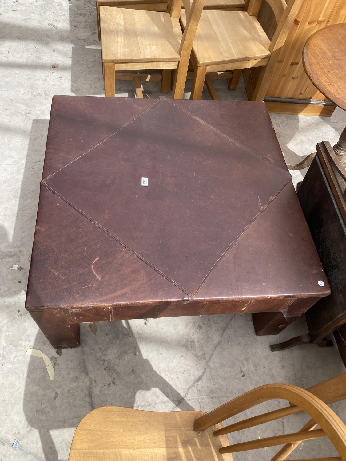 A LEATHER TOPPED TABLE, 36" SQUARE - Image 2 of 4