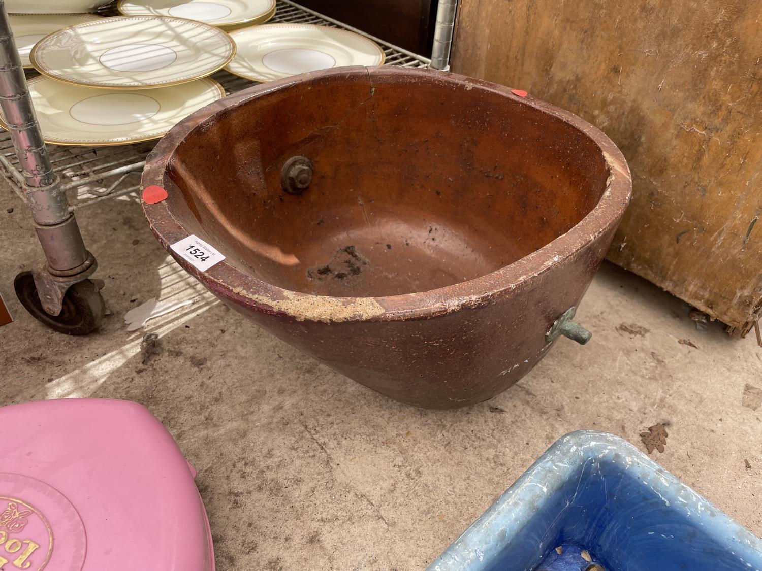 A BROWN SALT GLAZED TROUGH