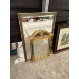 TWO GILT FRAMED BEVELED EDGE MIRRORS