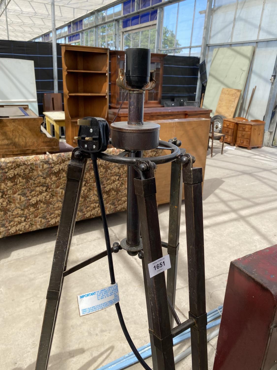 AN INDUSTRIAL STYLE STANDARD LAMP WITH TRIPOD BASE - Image 2 of 3