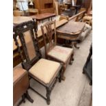 A JACOBEAN STYLE OAK DINING CHAIR, A CHIPPENDALE STYLE CHAIR AND A 19TH CENTURY MAHOGANY FOLD-OVER