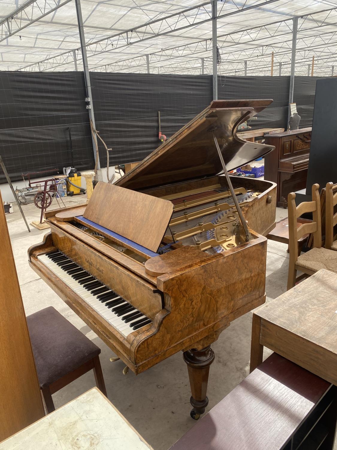 A COLLARD & COLLARD WALNUT METAL SEMI-GRAND PIANO, COMPLETE WITH STOOL - Image 10 of 10