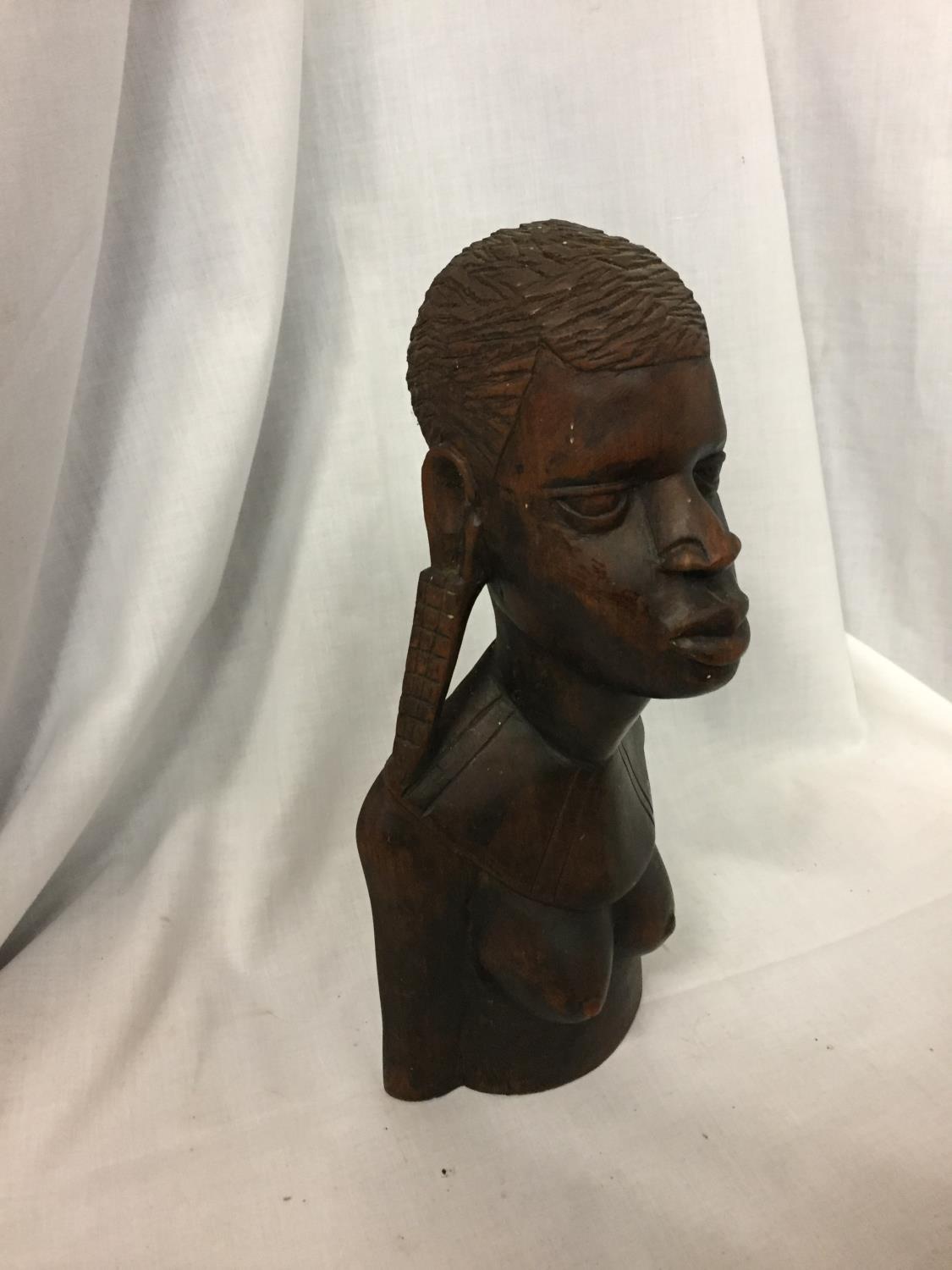AN AFRICAN TRIBAL WOODEN CARVED BUST MODEL. H 30CM - Image 2 of 3