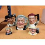 FIVE ROYAL DOULTON TOBY JUGS TO INCLUDE 'THE GUNSMITH' 'THE BOWLS PLAYER' AND 'THE LAWYER'