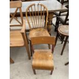 A PAIR OF TUBULAR CHILDRENS STACKING CHAIRS AND A WINDSOR KITCHEN CHAIR