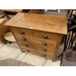 A MID 20TH CENTURY OAK CHEST OF TWO SHORT AND THREE LONG DRAWERS, WITH SCOOP HANDLES, 36" WIDE