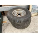 A PAIR OF FOUR STUDDED RIMS WITH TYRES