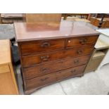 A GEORGIAN MAHOGANY CHEST OF TWO SHORT AND THREE LONG DRAWERS, ON OGEE FEET, 43" WIDE