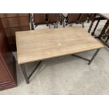 A LIMED OAK EFFECT COFFEE TABLE ON METAL BASE, 24X43"