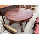 A 19TH CENTURY MAHOGANY EXTENDING DINING TABLE, 47" DIAMETER, ON MAGNIFICENT QUATREFOIL BASE,