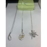 THREE SILVER NECKLACES WITH PENDANTS TO INCLUDE A SPIDER ETC WITH A PRESENTATION BOX